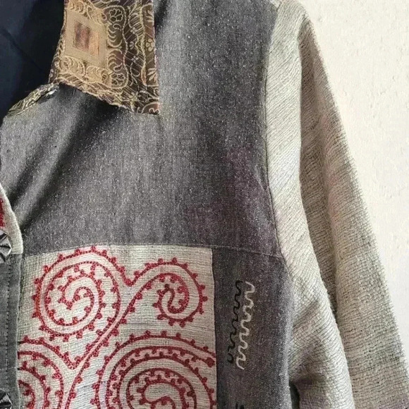 Vintage silk blend patchwork tapestry shaket lightweight jacket blazer medium - Picture 4 of 13